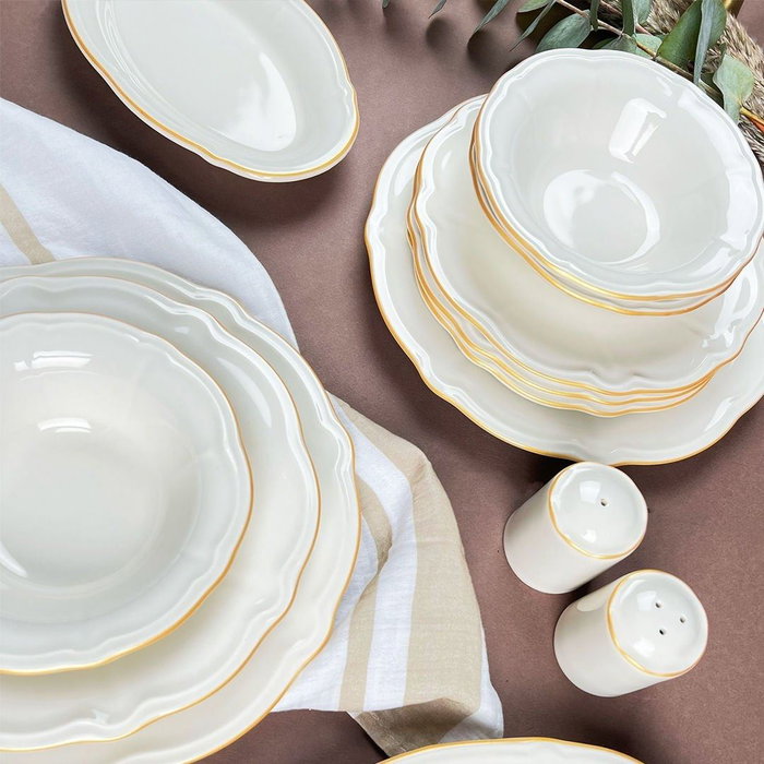 Hermia Altın Yaldız Fulya 53 YTKM Juego de Cena de Porcelana, 53 Piezas, Blanco y Dorado